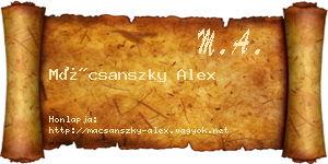 Mácsanszky Alex névjegykártya